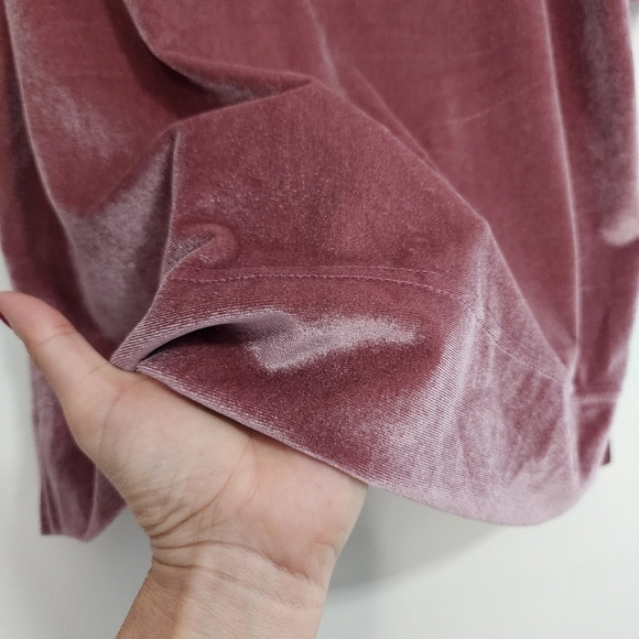 By Anthropologie Pink Rose Krista Velvet short sleeve mockneck top holiday girly - Picture 7 of 12